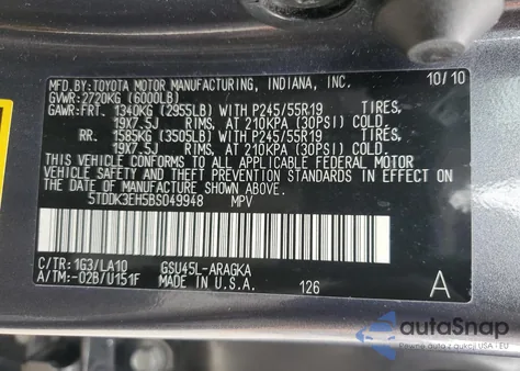 2011 Toyota Highlander Limited из США, поврежденный, VIN 5TDDK3EH5BS049948